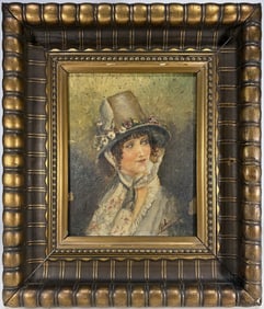Framed Woman Portrait Oil Painting on Wood SIGNED