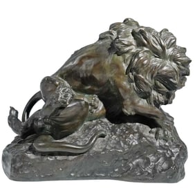 A. Fagotto (XIX-XX) Lion & Lioness Fighting Bronze