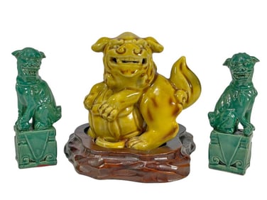 Foo Dogs & ShiShi Ceramic Figurines 3pc LOT