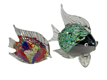Hand Blown Murano Art Glass Fishes 2pc LOT