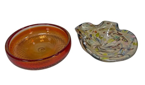 Italian Murano Tutti Frutti & Bubbles Ashtrays 2pc