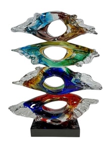 Italian Murano Hand Blown Totem Four Eyes Sculpture