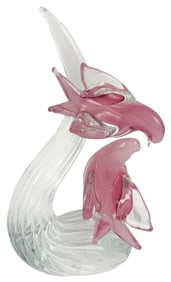 Murano Blown Pink Double Dove Art Glass Sculpture