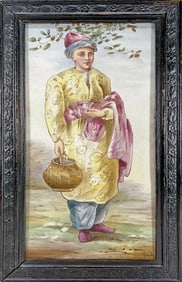 Antique Orientalist Hand-Painted Porcelain Plaque