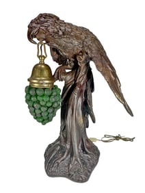 Eagle Resin & Grapes Glass Shade Table Lamp