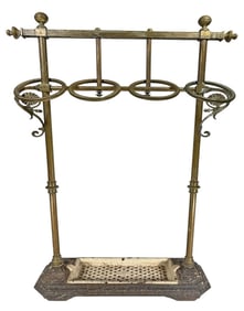 Antique Brass Umbrella & Cane Stand with Iron Base