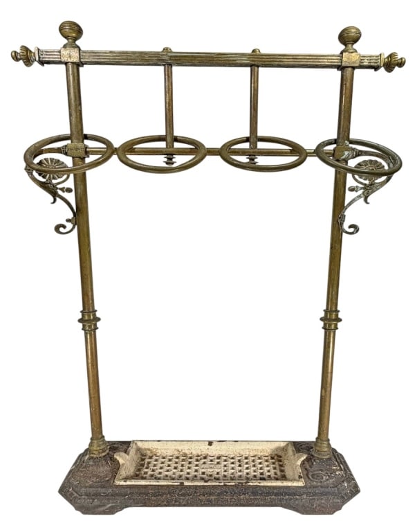 Antique Brass Umbrella & Cane Stand with Iron Base (1 of 7)