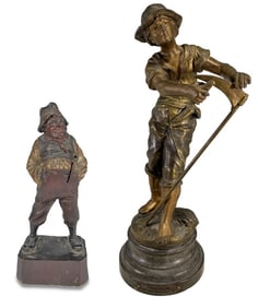 English Carved Wood & French Spelter Figures 2pcs