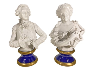 Louis XVI & Marie Antoinette KPM Bisque Busts 2pcs
