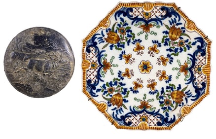 Metal Plaque & Makkum Porcelain Plate 2pc LOT