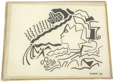 Eric Sloane Abstract Profile Ink Drawing SIGNED