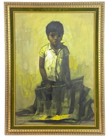 Gilberto Navarro 'Newsboy' Portrait Oil Painting
