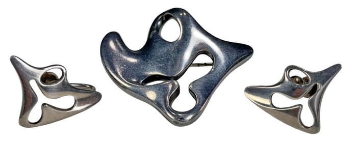 Georg Jensen Sterling Brooch & Earrings 3pc LOT