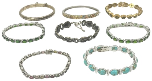 Sterling Silver & Gemstone Bracelets 8pc LOT 114g