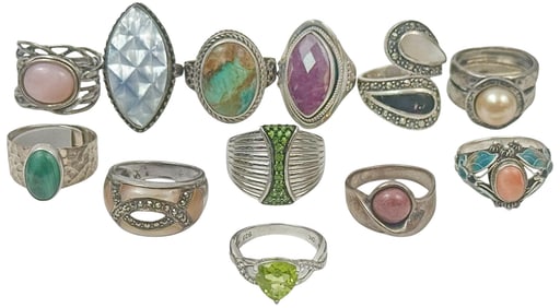 Sterling Silver Assorted Gemstone Rings 12pc LOT
