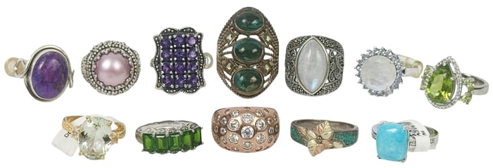 Sterling Silver Assorted Gemstone Rings 12pc LOT