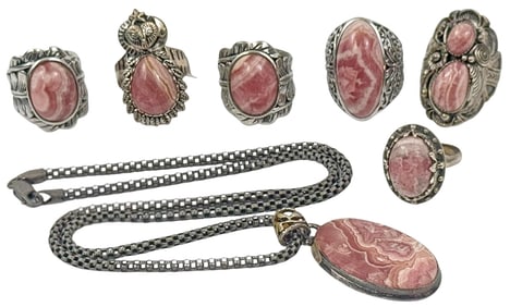 Sterling Silver & Rhodochrosite Jewelry Suite 7pcs