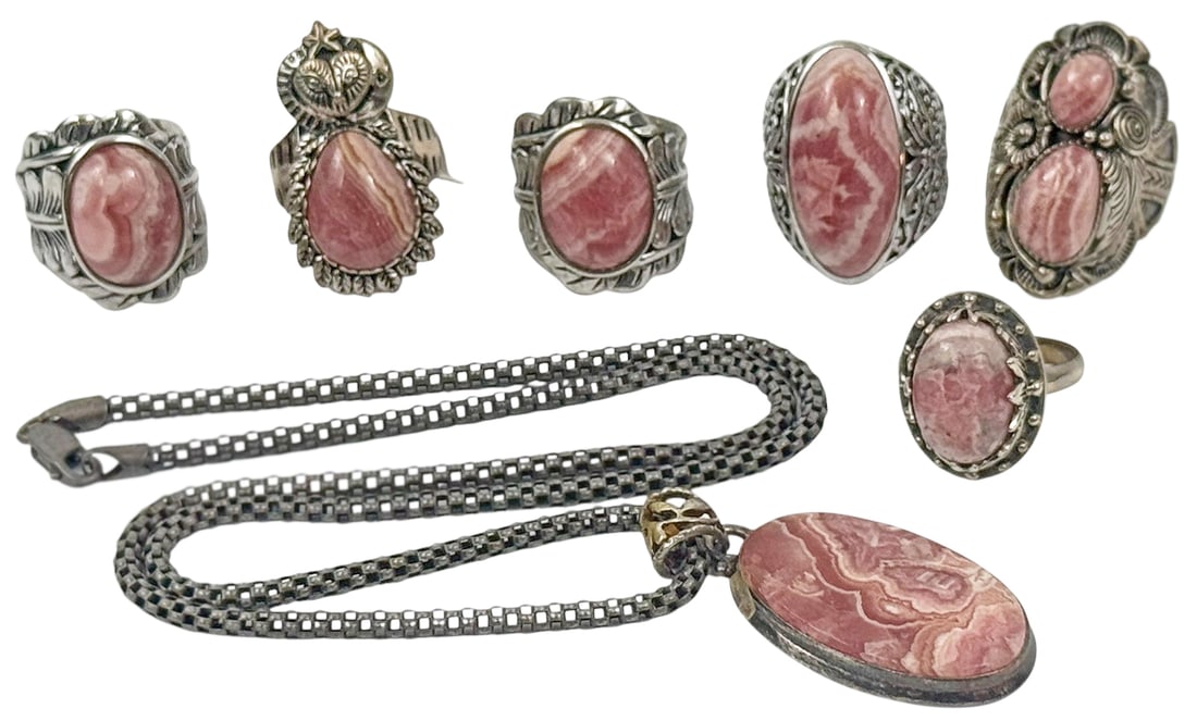 Sterling Silver & Rhodochrosite Jewelry Suite 7pcs (1 of 5)