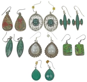 Sterling Silver Gemstone Dangle Earrings 7pr LOT