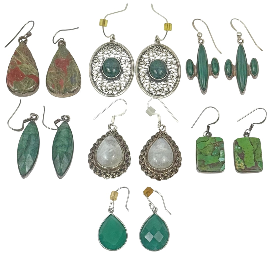 Sterling Silver Gemstone Dangle Earrings 7pr LOT (1 of 8)