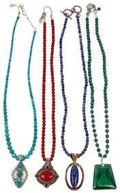 Sterling Silver Beaded Pendant Necklaces 4pc LOT