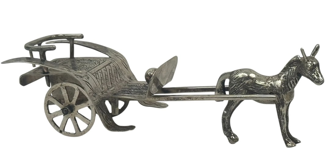 Vintage European Sterling Silver Donkey Cart Model (1 of 9)