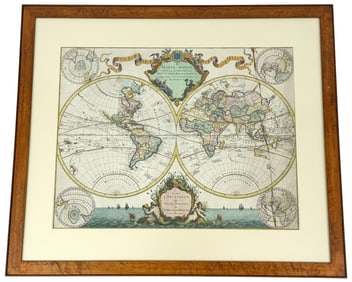 17/18th C Double Hemisphere World Map Reproduction