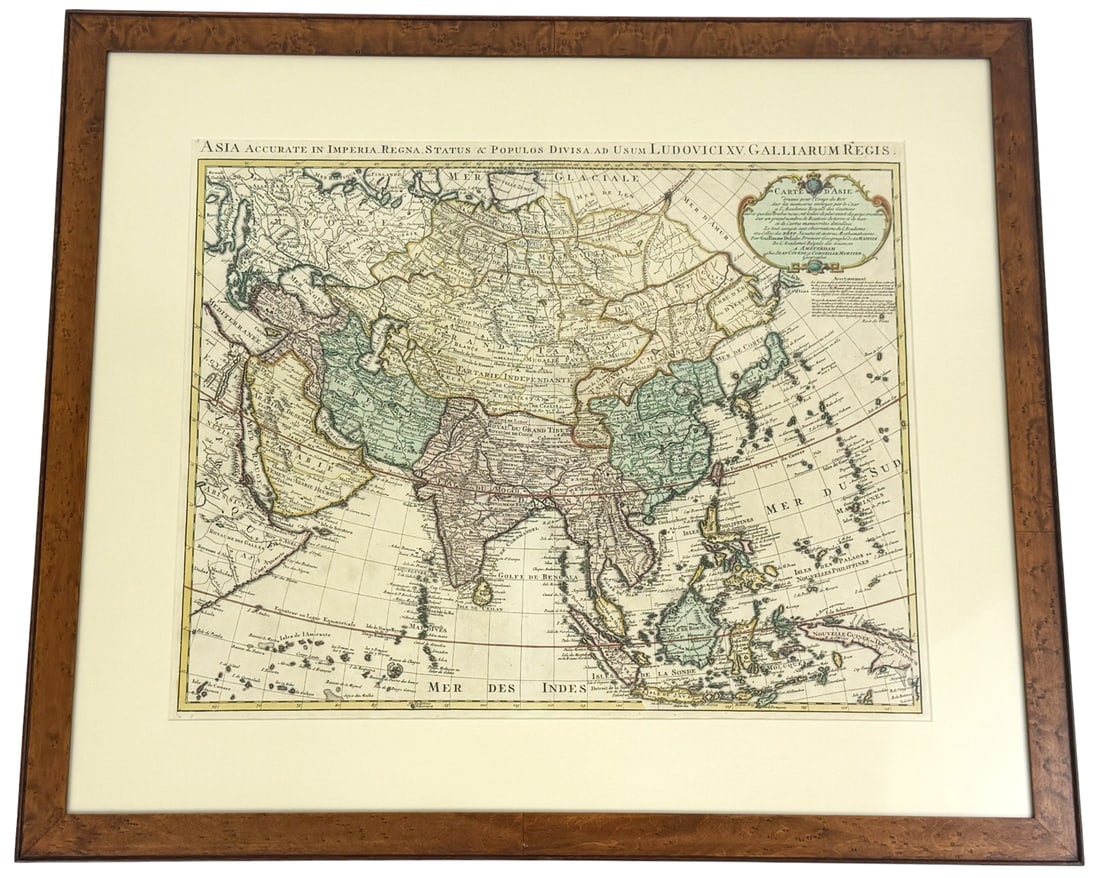 Carte dAsie 18th Century Reproduction Map: 18th-century reproduction of Guillaume De LIsles (French, 1675 - 1726) Carte dAsie, originally produced in Amsterdam by Jean Covens and Corneille Mortier, among the most esteemed publishers of Dutch G