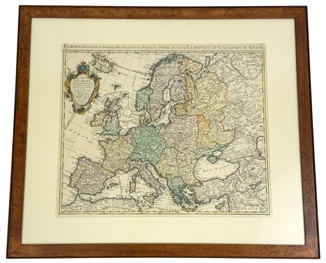 Carte dEurope 18th Century Reproduction Map: 18th-century reproduction of Carte dEurope, originally composed by Guillaume De LIsle (French, 1675 - 1726) and later published in Amsterdam by Jean Covens and Corneille Mortier. This map, titled 'Eur