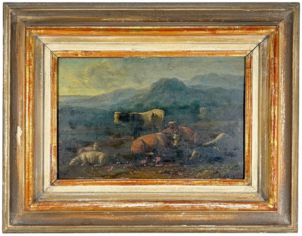 Antique European Cows Oil Painting on Copper (1 of 7)