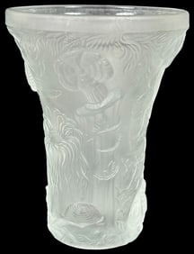 Czech Deco Barolac Maritime Modeled Art Glass Vase