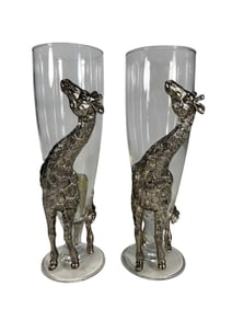Arthur Court Design Giraffe Metal Glasses 2pc LOT