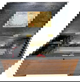 Swiss Cylinder Wooden Music Box with 3 Bells