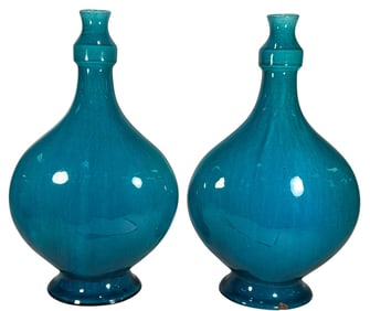 Marked TS Pair of Turquoise Porcelain Vases 2pcs