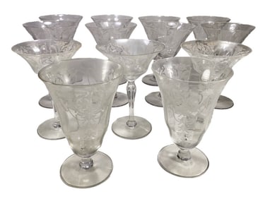 VTG Morgantown Myfair Etched Glasses 13pc LOT