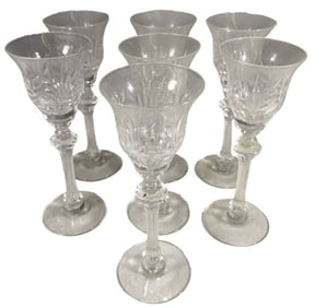 VTG Clear Leaf Motif Faceted Stem Glasses 7pc LOT