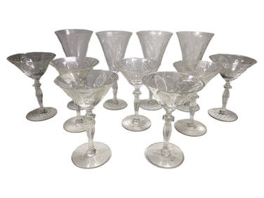 Morgantown Leaf Engraved Fluted Stem Glasses 12pcs