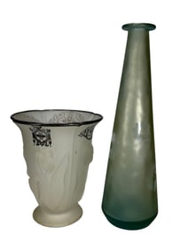 Green Etched & Indiana Third Panel Vases 2pc LOT