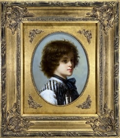 Framed Young Man Portrait Oil Painting on Wood