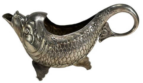 German 835 Silver Dolphin Fish Sauce Boat