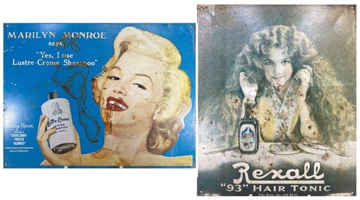 Marilyn Monroe, Rexall Hair Tonic Tin Plaques 2pcs