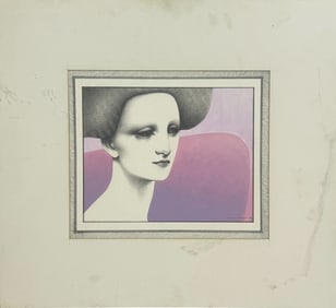 'Face In Pink' 1983 Mixed Media Portrait SIGNED