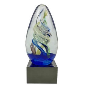 Art Glass Multicolor Ribbon Sculpture on Base
