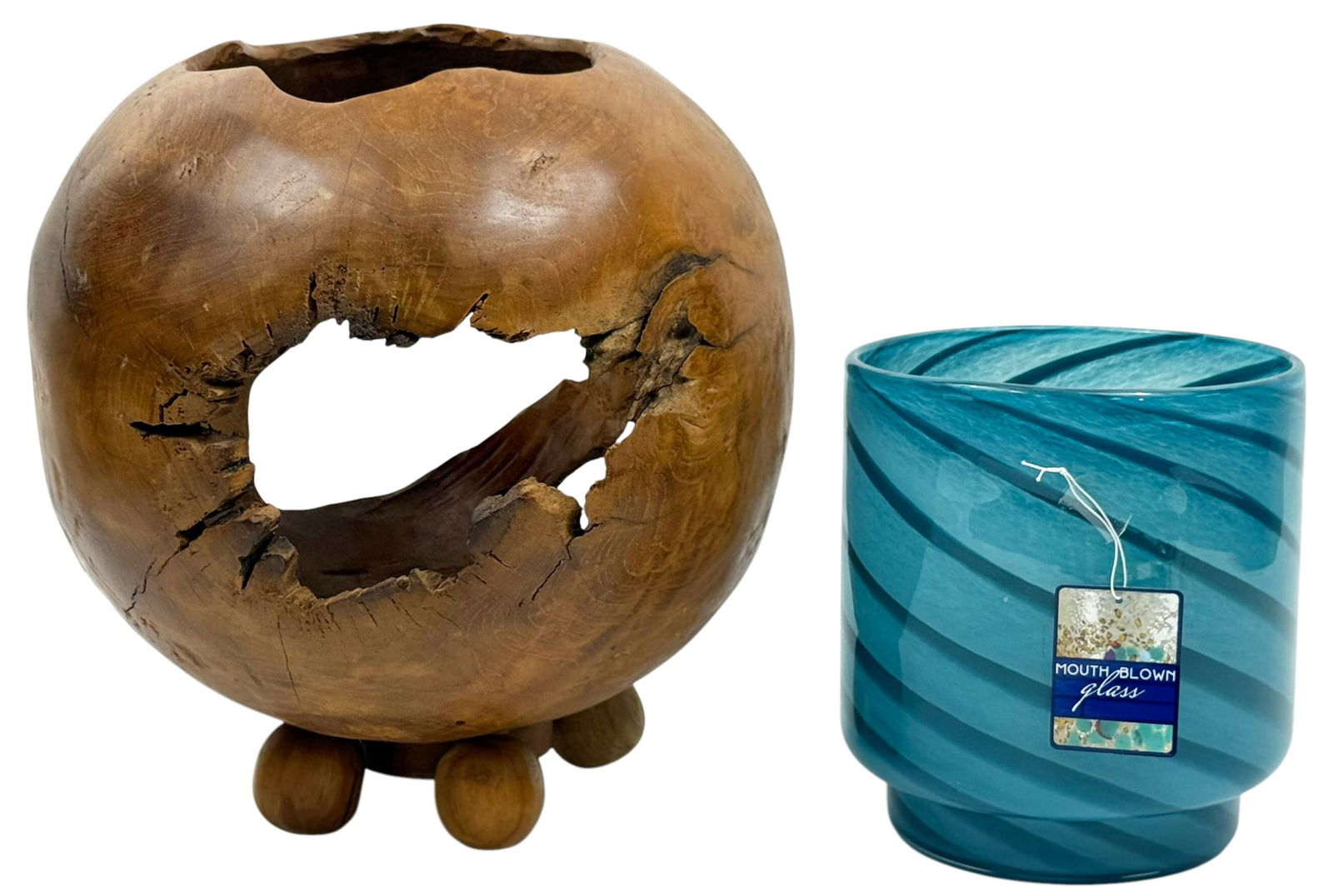 Wooden Hollow Form Sculpture & Blown Glass Vase (1 of 8)