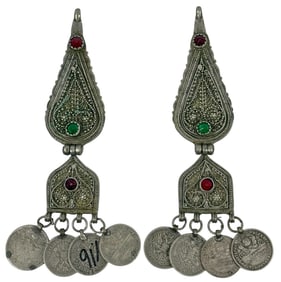 Pr of Vintage Silver Ottoman Coin Pendant Earrings