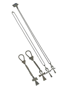 Silver Ankh & Tau Cross Pendant Jewelry 4pc LOT