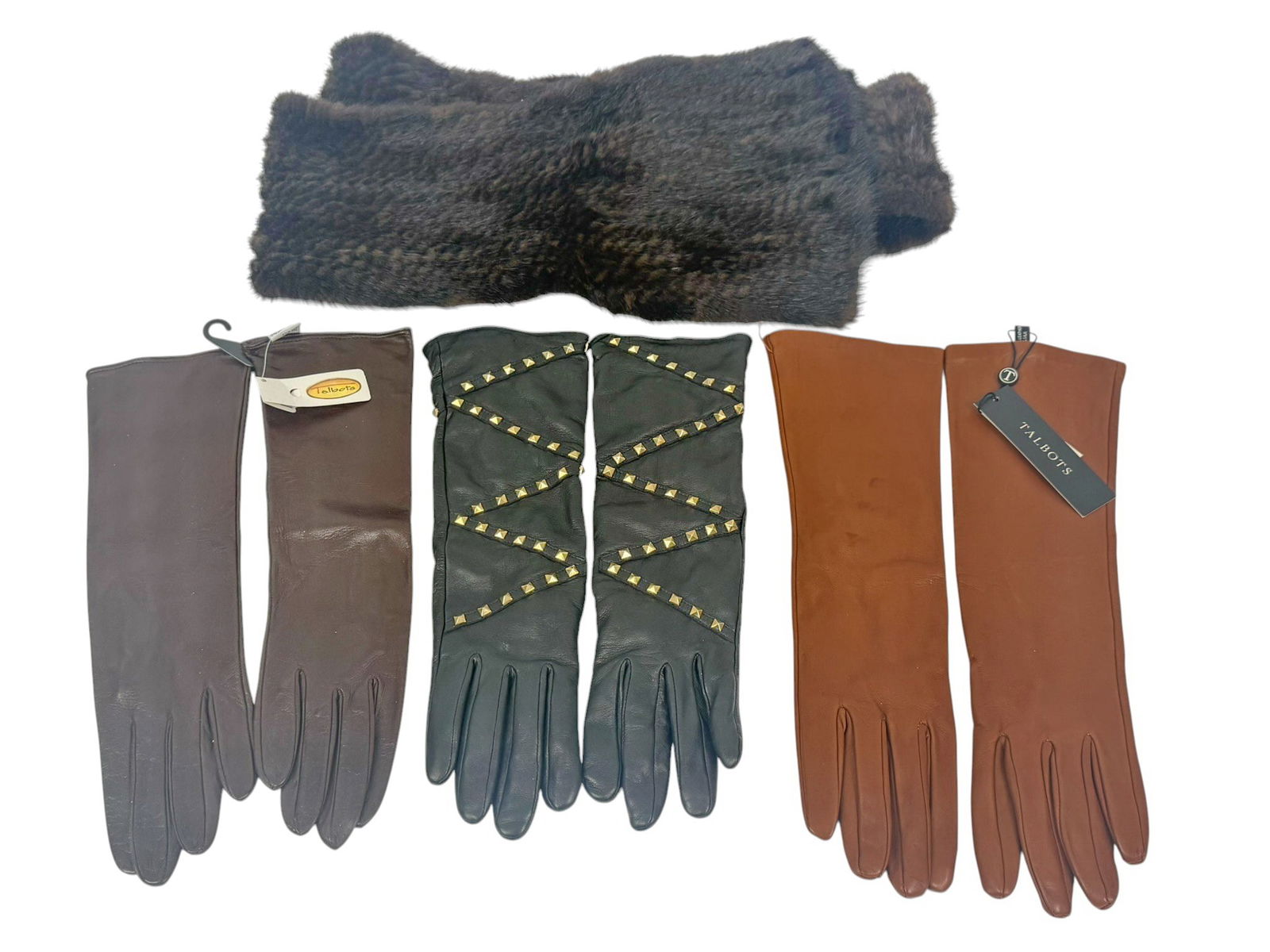 Luxury Womens Leather Gloves & Mink Scarf 4pc LOT (1 of 7)