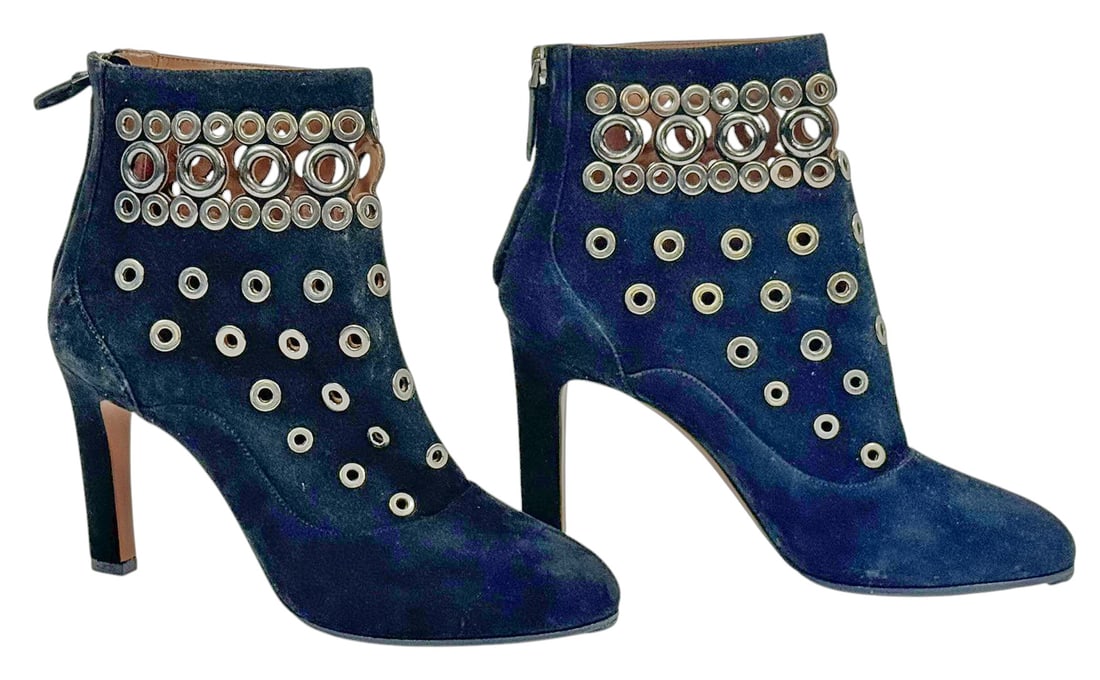 Alaia Paris Black Suede Eyelet Ankle Boots Sz 38.5 (1 of 8)