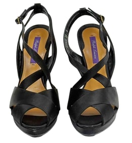Ralph Lauren Black Satin Platform High Heel Shoes