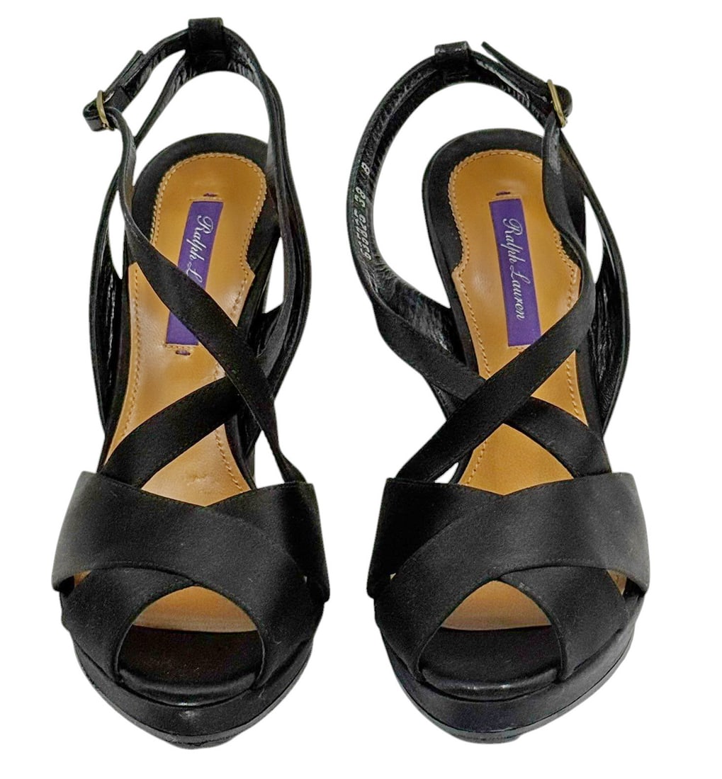 Ralph Lauren Black Satin Platform High Heel Shoes (1 of 7)
